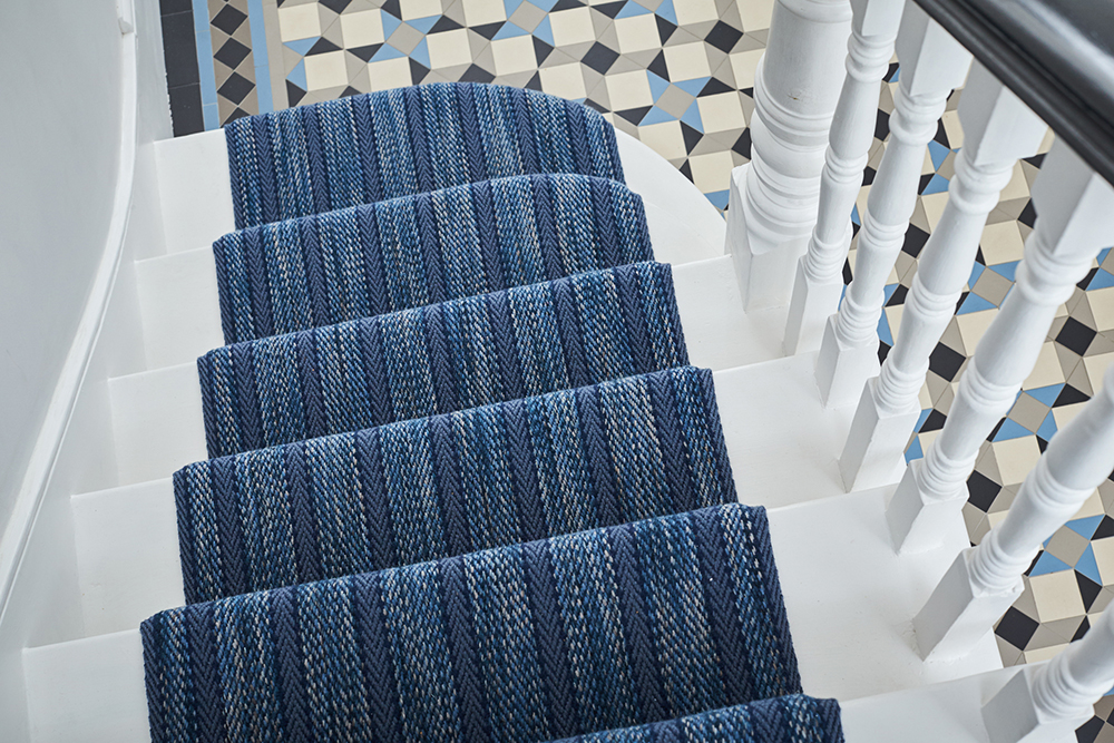 blue carpeted staircase