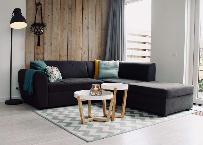 black sofas in living room